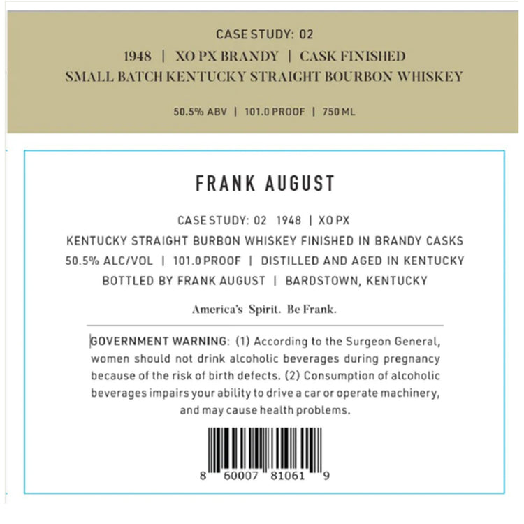 Frank August Bourbon Case Study: 02 XO PX Brandy